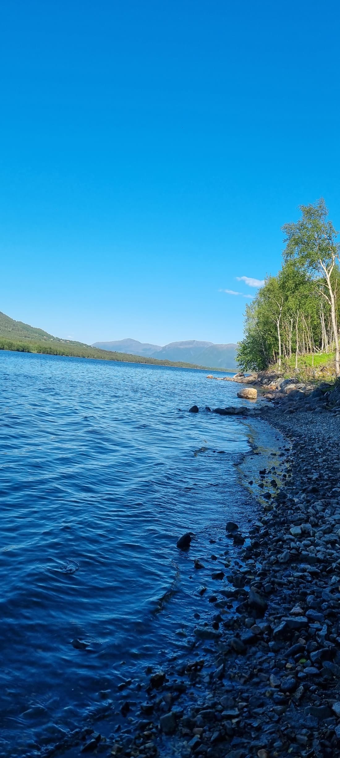Das steinige Ufer des Nåsvatnet mit klarem Wasser